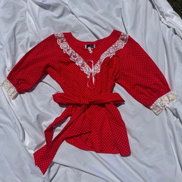 Vintage Pitchfork Brand Red Polka Dot Prairie Set – Lace Trim – L ❤️✨ - Picture 7 of 10
